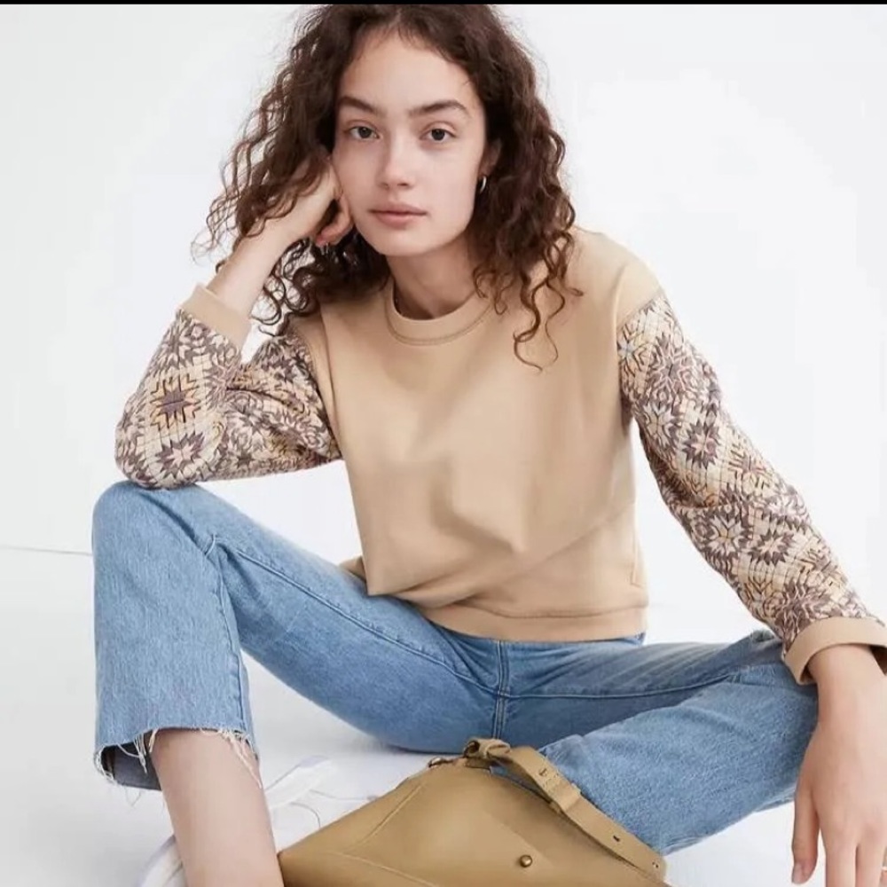 LAST CHANCE Madewell Quilted Sleeve Crewneck Sweatshirt